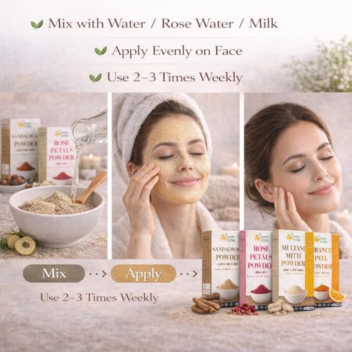 Natural Skin Care Powder Set with Sandalwood, Rose, Turmeric & Orange Peel