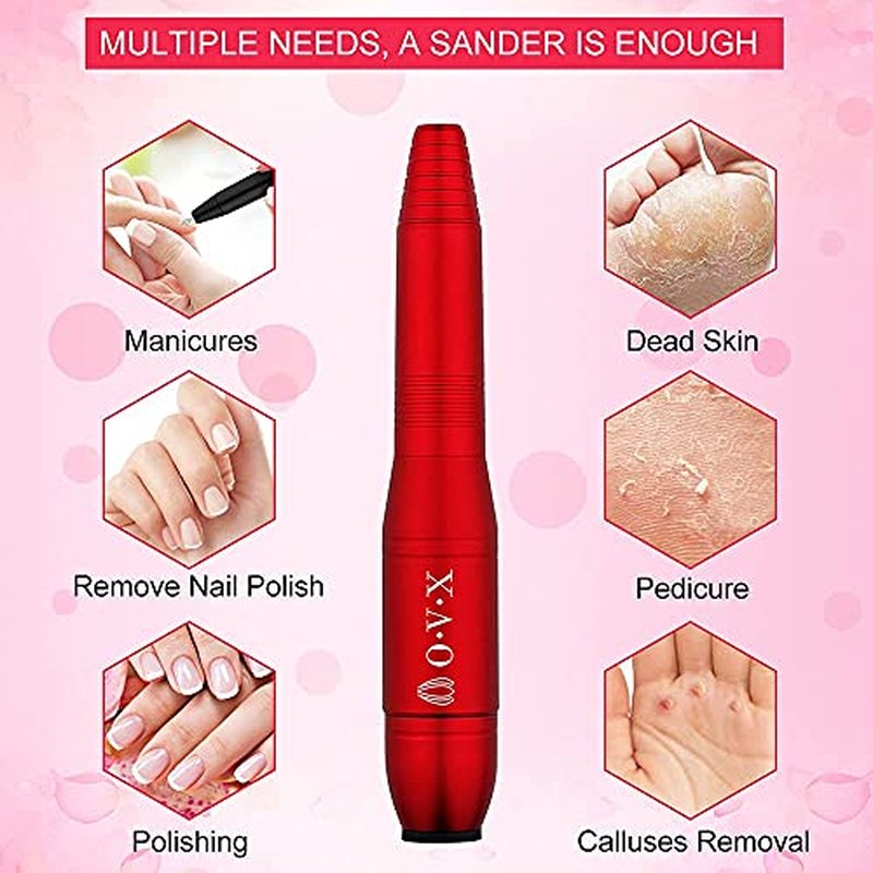 20000 RPM Electric Nail File Kit Portable Nail Drill Machine Professional Manicure Pedicure Kit with Sanding Bands,Nail Drill Bits and Brush for Acrylic Gel Nails-Red