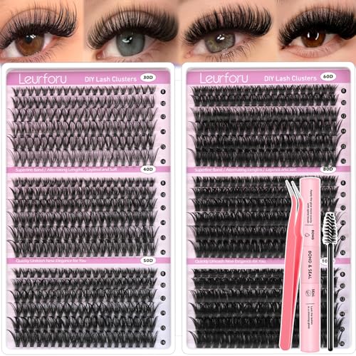 Lash Clusters Kit Wispy Lash Clusters 30D-100D 708pcs Individual Lashes Clusters Kit 8-16mm Natural Eyelash Clusters With Thin Band Soft Cluster Lashes Lash Bond and Seal Tweezers & Brush