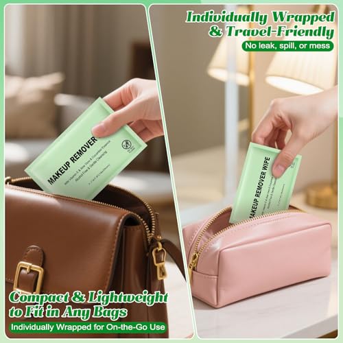 Makeup Remover Wipes Individually Wrapped, 300 Pcs Facial Cleansing Towelette Travel Size, Alcohol-Free, Gentle for Removing Makeup, Oil, Dirt