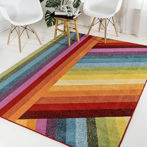 Jonathan Y Retro Rainbow Stripe Indoor Area Rug 5'3" x 7'7" – 5x8, Non-Shedding, Easy-Cleaning