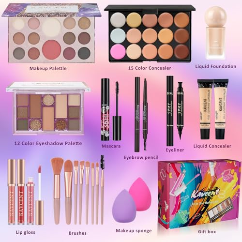 Red Medium Makeup Kit for Women Teens Full Set with Eyeshadow Foundation and Brushes