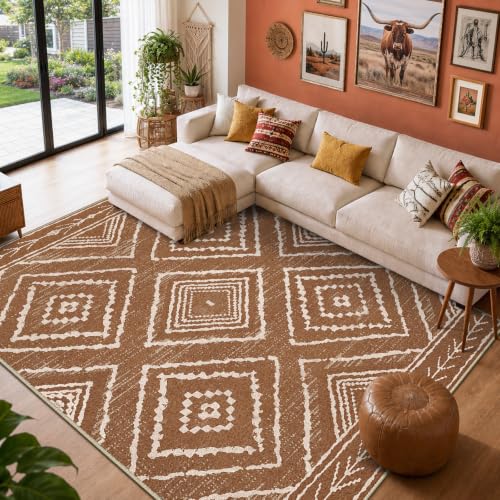 BESTSWEETIE 8'x10' Washable Area Rug for Living Room & Bedroom Yellowbrown, Non-Slip