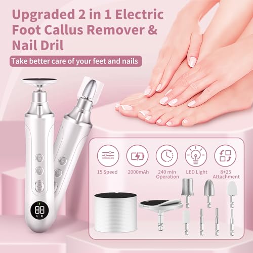Electric Nail Drill Kit Cordless White with Pouch - Professional Pedicure Set