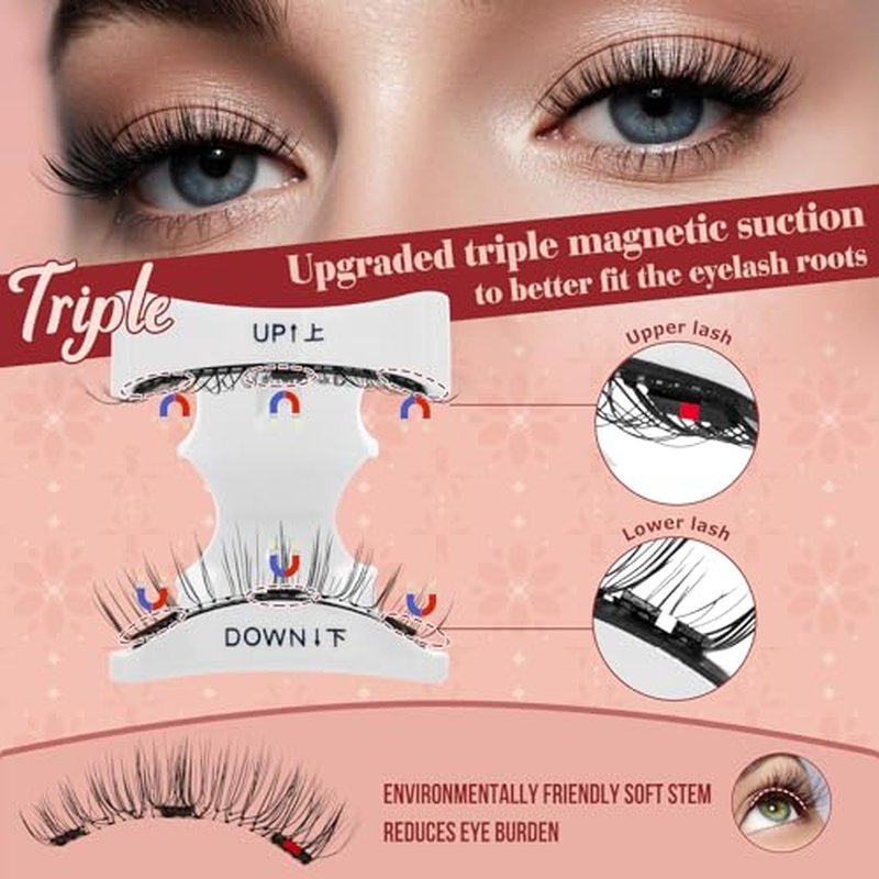 Higu clace Magnetic-Eyelashes 2 Pairs Magnetic Eyelashes with Applicator Soft Eyelashes Magnetic Lashes Natural Look Wispy pesta?as magn?ticas Without Eyeliner Easy to Wear and Remove (A+H)