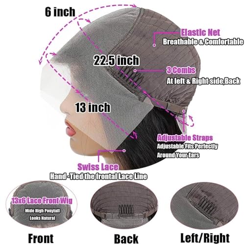 Body Wave Lace Front Wig - Human Hair, Pre Plucked, HD Transparent Lace, 200% Density, 30 Inch, Natural Black