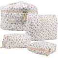 Large Cotton Quilted Makeup Travel Bag with Floral Design - Red Rose, 4-Piece Set - Women's Organizer