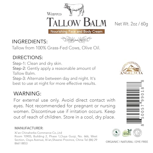 ANGELYCIA Beef Tallow for Skin | 100% Grass Fed Handmade Tallow Face Moisturizer | Face & Body | Whipped Moisturizer | 100% Natural Tallow Balm | No Parabens | Sensitive & Dry Skin, Eczema, Psoriasis