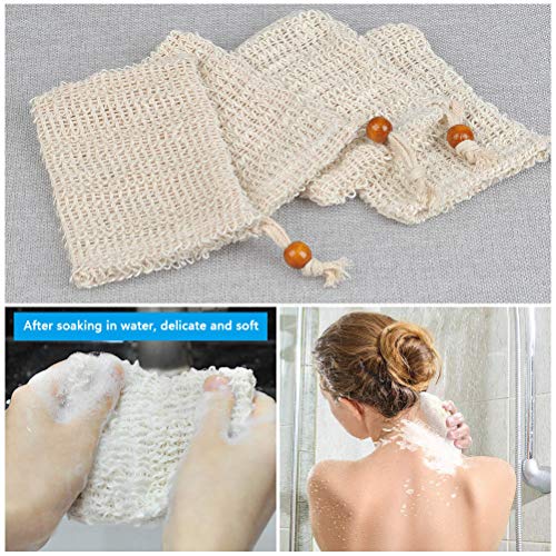 40Pack Soap Saver Bag Exfoliating Sisal Soap Pouch with Drawstring Bar Wooden Bead Foaming and Drying Exfoliating Net for Bath and Shower