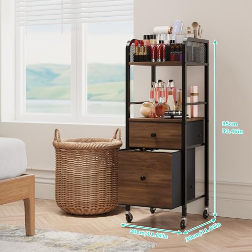 HapiRm Rolling Makeup Cart Organizer with 2 Fabric Drawers - Black