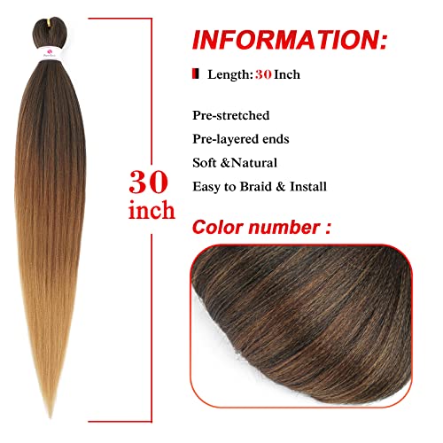 Pre-Stretched Braiding Hair 30 Inch - Natural Yaki Texture, Ombre Colors, Pack of 8 - Variation of 1B-30-27