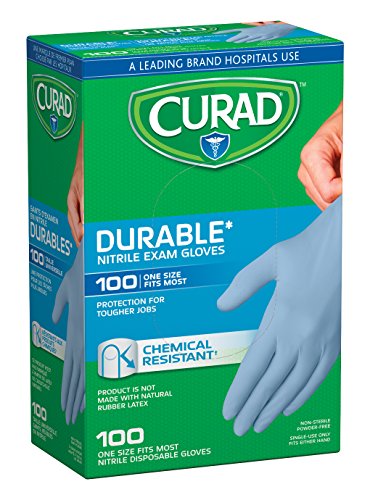 Curad Nitrile Exam Gloves - Powder-Free, Chemical-Resistant, Disposable, 100 Count