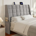 Gray Full Size Headboard with Charging Station, Wingback Ergonomic Design - ComfyCorner