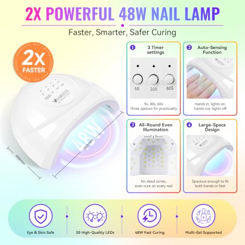 Gel Nail Kit with 48W UV Lamp & Electric Drill - Bright Luxe Tone, 69 Pieces