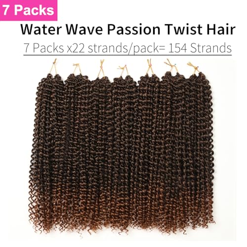 24 Inch Ombre Brown Water Wave Crochet Hair - Passion Twist Extension Pack of 7 with Accessories