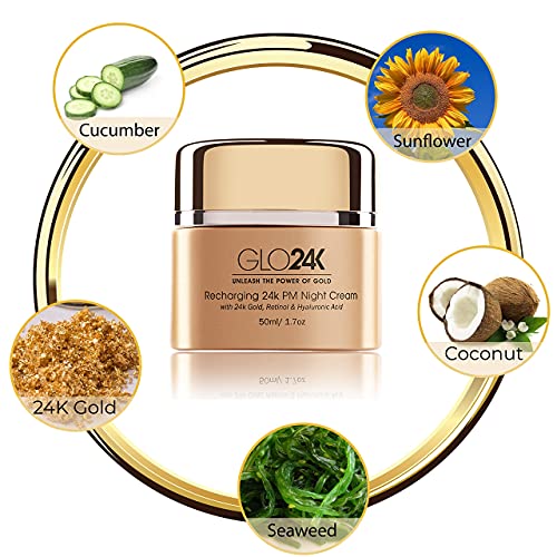 GLO24K Exfoliating Facial Cleanser & Night Cream with 24k Gold, Retinol, and Aloe Vera. Optimize your Daily Beauty Routine.