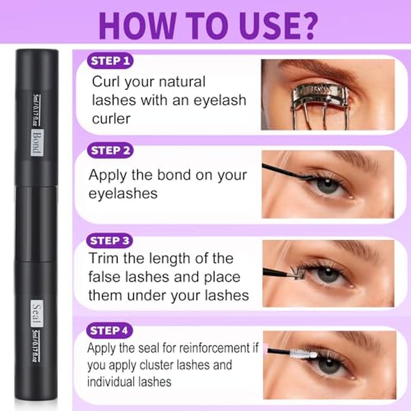 Lash Cluster Glue and Remover Kit,Waterproof & 96 Hours Long Lasting Strong Hold Lash Bond and Seal+Lash Remover Eyelash Adhesive and Remover for DIY Eyelash Extensions(2 in 1 Bond and Seal+Remover)