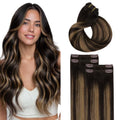 MAXITA Clip-In Hair Extensions 16 Inch 60g Real Human Hair Balayage Dark Brown Mix - 4PCS