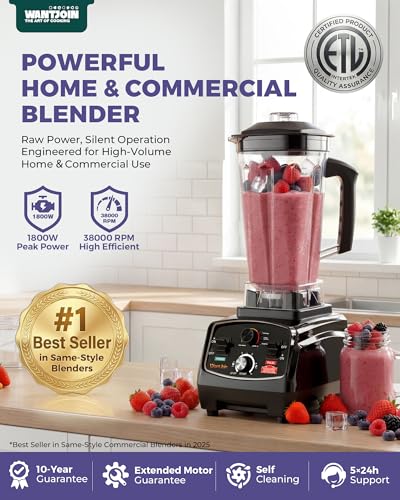 WantJoin Black Commercial Blender 70oz 1800W High Power Ice Crushing Smoothie Maker