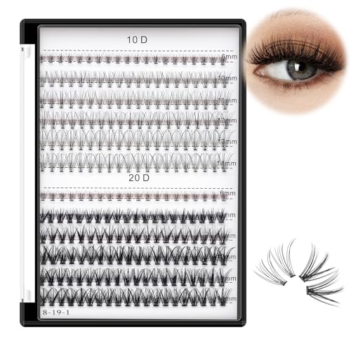 Bodermincer 10D 20D 240pcs Cluster Eyelash Extensions 10-11-12-13-14mm MixedEyelash Clusters Lash Extension Individual Lashes for Self Application (10D+20D, 10-11-12-13-14mm Mixed)