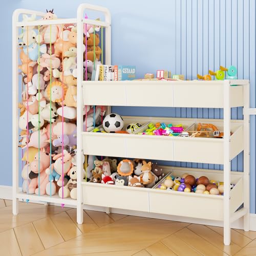 Kids Toy Storage Organizer with Stuffed Animal & Toy Chests - White