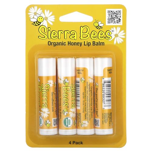 Sierra Bees Organic Lip Balms, Honey, 4 Pack, 0.15 oz (4.25 g) Each