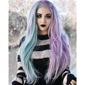 Pink and Blue 24-Inch Lace Front Wigs for Women - Long Straight Synthetic Hair, Pre-Plucked Natural Hairline, Festival & Holiday Style