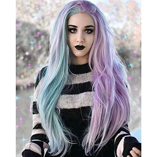 Pink and Blue 24-Inch Lace Front Wigs for Women - Long Straight Synthetic Hair, Pre-Plucked Natural Hairline, Festival & Holiday Style