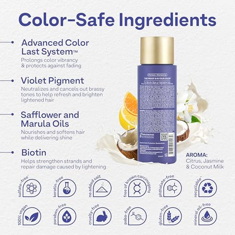 Colorproof Daily Blonde Shampoo 8.5 Fl. Oz. Sulfate Free Shampoo for Blonde Color Treated Hair with Citrus, Jasmine & Coconut Milk Scent for Cleansing & Toning