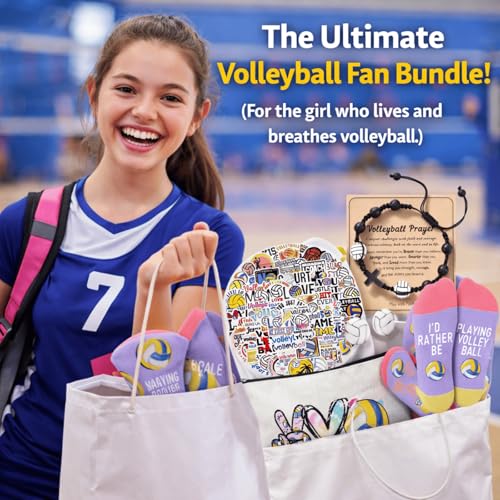 Volleyball Gift Set for Girls - 6-Piece Teen Girl Volleyball Accessories with Socks Earrings Makeup Bag & Stickers - Variation of THIS listing