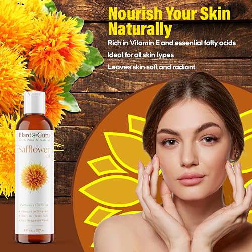 Plant Guru Safflower Oil 4 fl. oz. ? Cold Pressed, 100% Pure & Natural Carrier for Skin, Face, Body, Hair, and Cooking. Great for DIY Creams, Lotions, and Lip Balms.