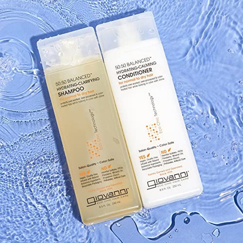 GIOVANNI 50:50 Balanced Hydrating Clarifying Shampoo, 33.8 oz. Leaves Hair pH Balanced & Clean, Ideal for Over-Processed, Stressed Hair, Can Use Daily, Sulfate & Paraben Free (Pack of 1)