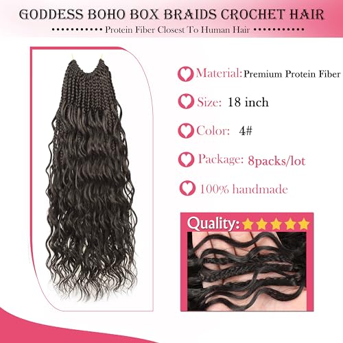 18 Inch Protein Fiber Goddess Box Braids - 4# Pack, Natural Look & Soft Curls