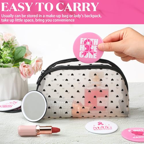 Soaoo 60Pcs Breast Cancer Awareness Pocket Mirrors Pink Ribbon – Compact 2.68in