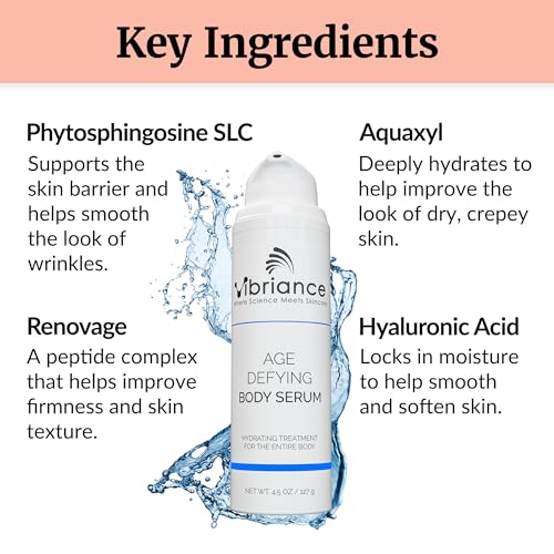 Vibriance Age Defying Body Serum, 4.5 fl oz - Anti Aging and Ultra Hydrating - Infused with Hyaluronic Acid - Fast-Absorbing Crepey Skin Corrector for Wrinkles, Dryness