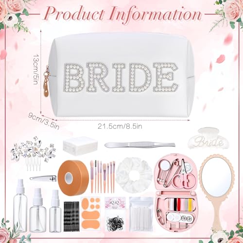 Bride Emergency Kit for Wedding 49 Bridal Emergency Kit for Wedding, Essentials Must Haves Survival Set for Bride, Travel Items with Makeup Bag for Women Daily(White)