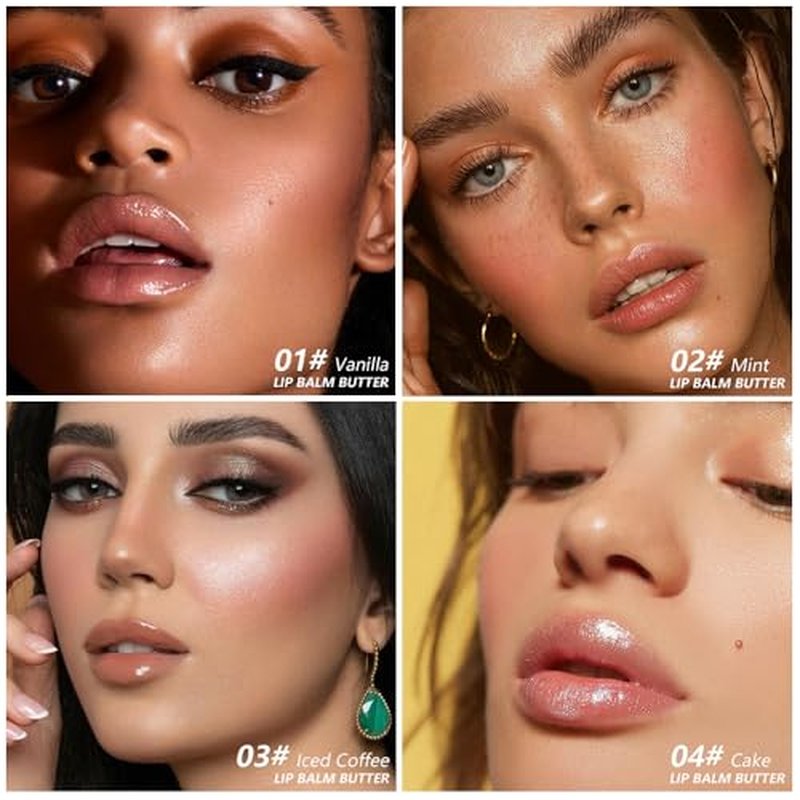 4 Pcs Summer Lip Butter Lip Balm, Ultra-Hydrating Natural Vegan Lip Balm, Sheer-Tinted Shine & Hydration Lip Care, Soothes & Softens Dry Lips Skincare, B?lsamo labial hidratante (#1+2#+3#+4#)