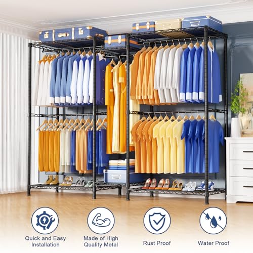 Ulif E12 Pro Heavy Duty Clothing Rack with Shelves - Black, 71" Wide