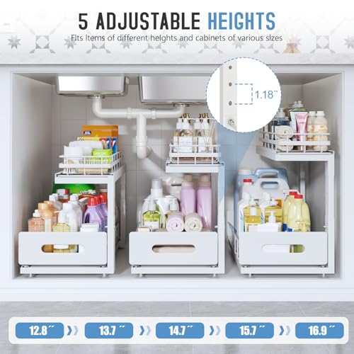Biboraya Under Sink Organizer White 2-Pack Adjustable Dual-Tier Cabinets