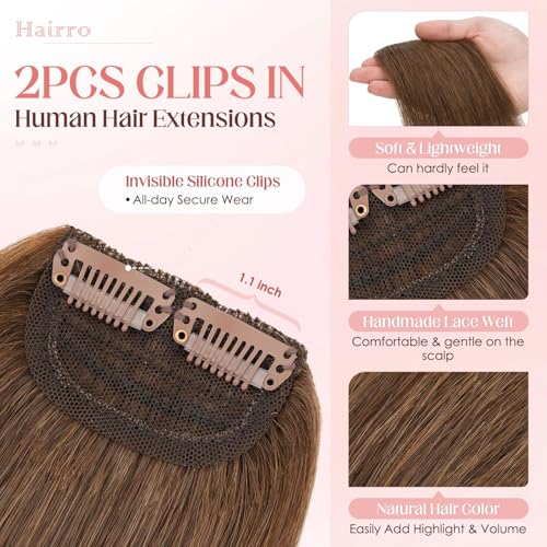 Clip-In Hair Extensions 10 Inch Medium Brown #4R 2 Pieces Natural Human Hair