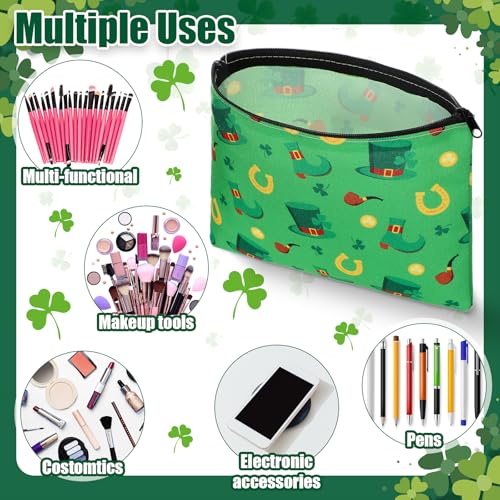 48 Pcs St. Patrick's Day Makeup Bags Bulk Canvas Cosmetic Bags Green Toiletry Storage Zipper Pouch Portable Travel Purse Organizer for Irish Holiday Party Gifts