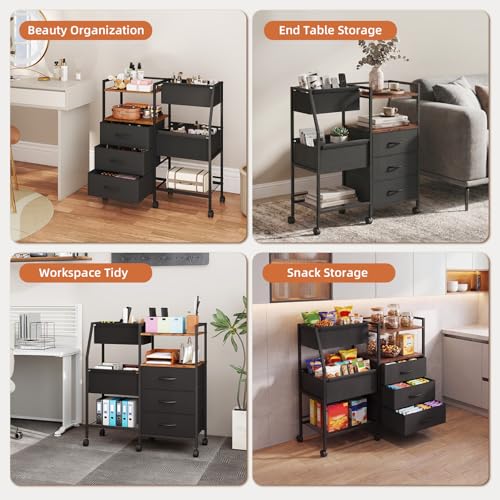 Somdot Baby Diaper Caddy Organizer 3-Tier Rolling Cart Black Rustic Brown
