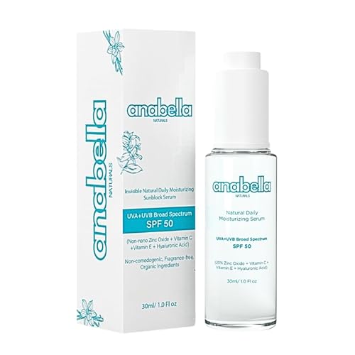 Natural Mineral & Invisible Moisturizing Serum with SPF 50 Lightweight Non-Greasy with Hyaluronic Acid Niacinamide Vitamin C Vitamin E & Non-Nano Zinc-Oxide