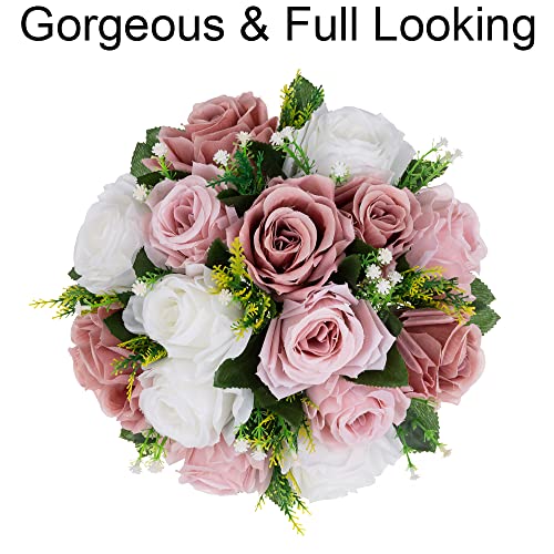 Flower Centerpieces Wedding Tables - Dusty Rose & White, 10 Pack - Ready to Display