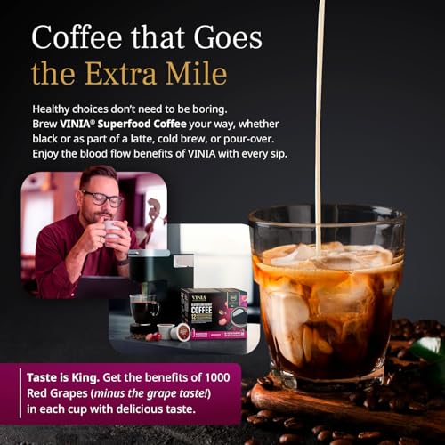 Medium Roast Coffee Pods with Red Grape Extract - 30 Count, Keto Certified - VINIA Blood Flow K-Cup