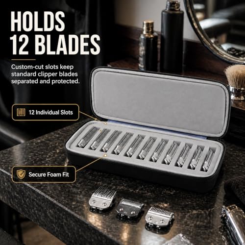 12-Slot Clipper Blade Case for Wahl, Andis & Oster A5 - Black & Grey