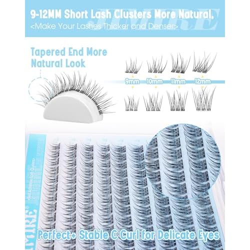 JIMIRE Natural Self Adhesive Eyelashes Wispy Pre Glued Lash Clusters No Glue Needed Press on Lashes Reusable Self Adhesive Lash Clusters Easy to Apply 9-12MM 108Pcs Pack