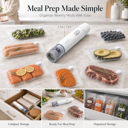 Handheld Vacuum Sealer for Food with 30 Reusable Bags - Cordless & Portable