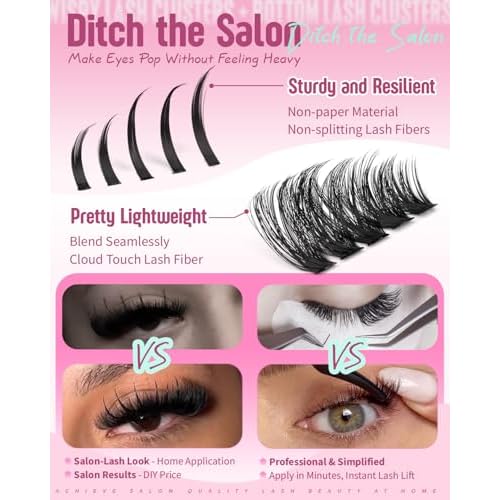 Spikes Eyelash Clusters Volume Lash Clusters Kit DIY Salon-Grade Lash Extensions Spiky Individual Lashes Extension Kit 12-21mm Cluster Eyelash Extensions Kit Manga Lashes Clusters with Bond and Seal