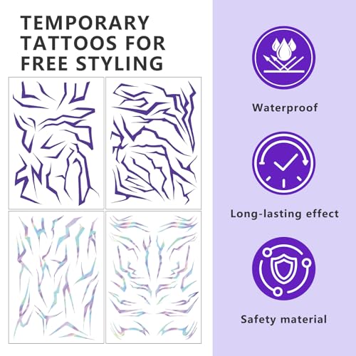 Purple Ombre Temporary Patterns Tattoo ? Halloween Water Transfer Realistic Waterproof Body Art for Cosplay, Halloween, and Party Makeup (4 PCS)